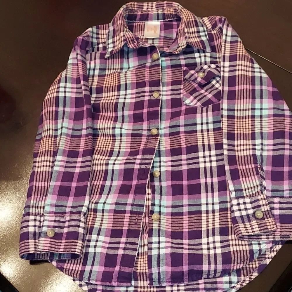 Cat & Jack Purple Cotton Flannel Plaid Shirt 4/5